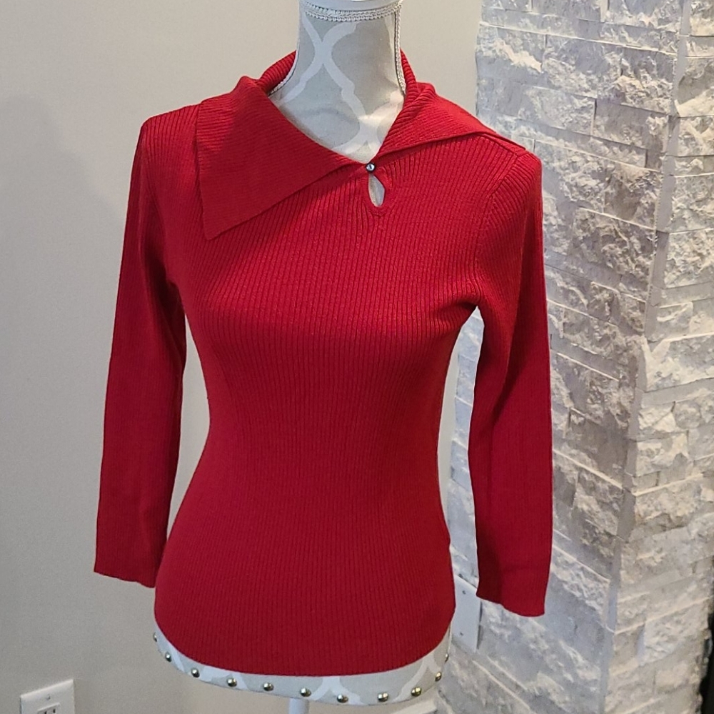 Nine West wool blend Red Ribbed Sweater